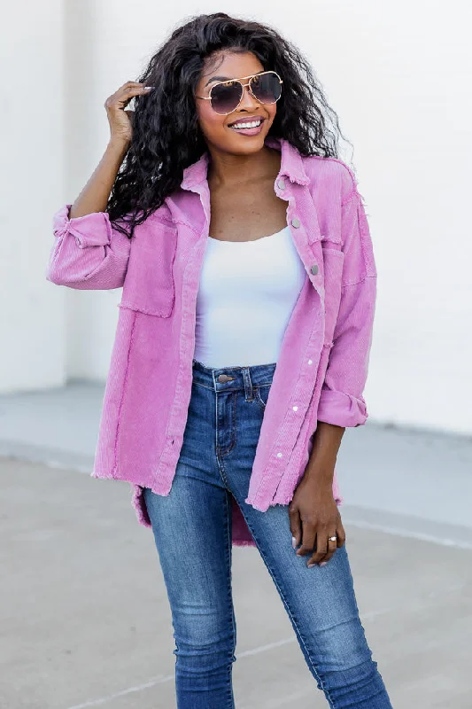 Keep Me Grounded Purple Frayed Edge Cord Shacket FINAL SALE Classic Striped Blouse