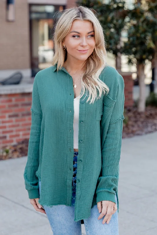 Let Me Adore You Forest Button Front Gauze Blouse FINAL SALE Balloon Sleeve Blouse