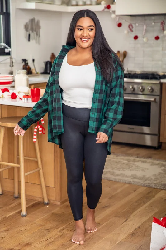 Northern Sky Green Buffalo Plaid Button Up Blouse FINAL SALE Chic Ruffle Blouse