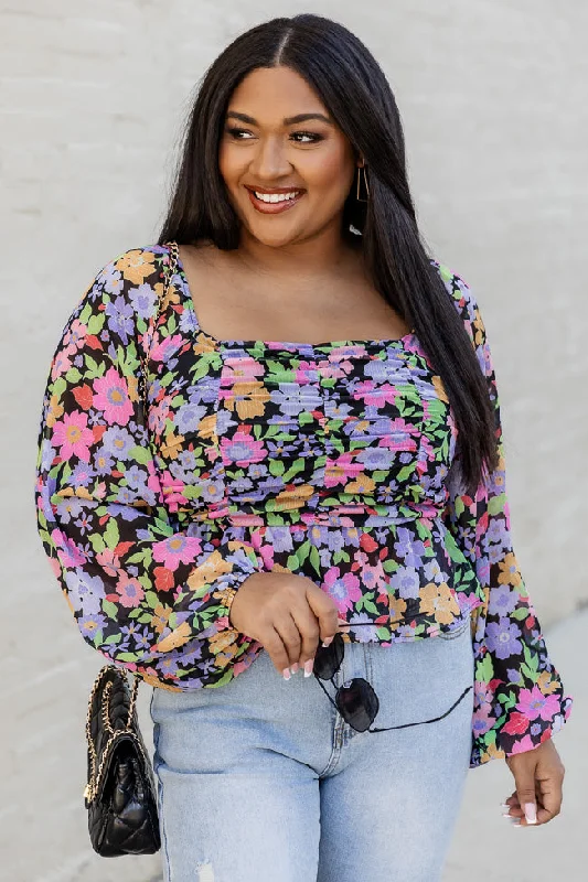 Not Like A Regular Mom Black Floral Blouse FINAL SALE Soft Satin Blouse