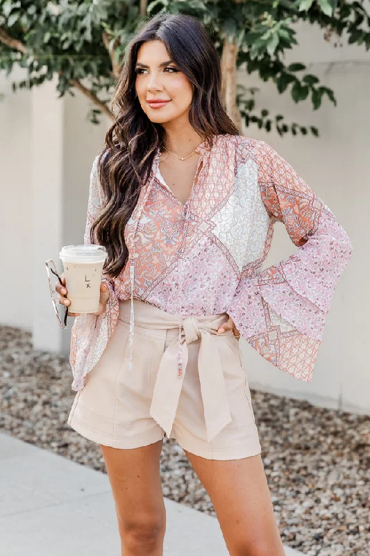 No Goodbyes Pink And Orange Printed Bell Sleeve Blouse FINAL SALE Playful Puff Blouse No Goodbyes Pink And Orange Printed Bell Sleeve Blouse FINAL SALE Playful Puff Blouse
