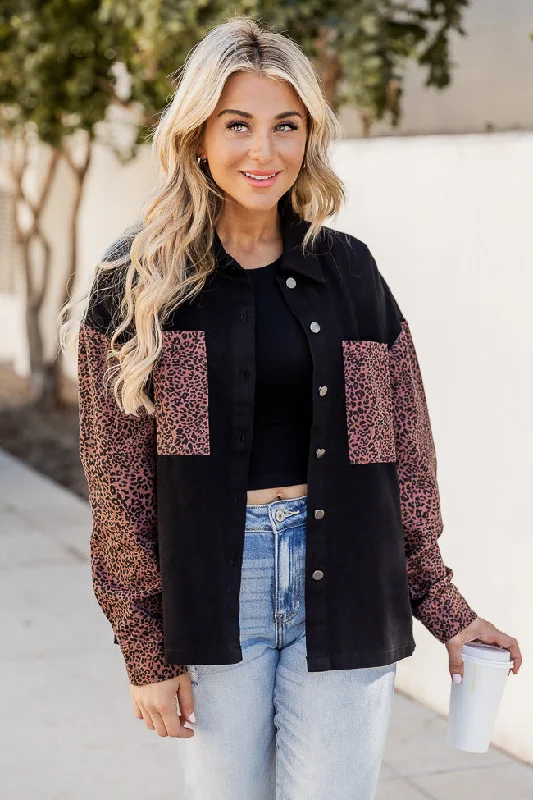 Pushing The Limit Black And Leopard Print Shacket FINAL SALE Classic Striped Blouse