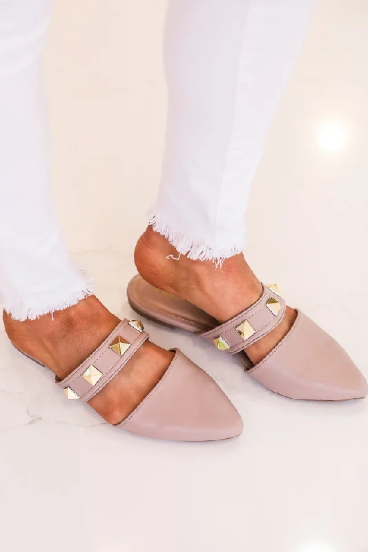 Jeanie Taupe Stud Detail Mules FINAL SALE Trendy Colored Denim Jeans