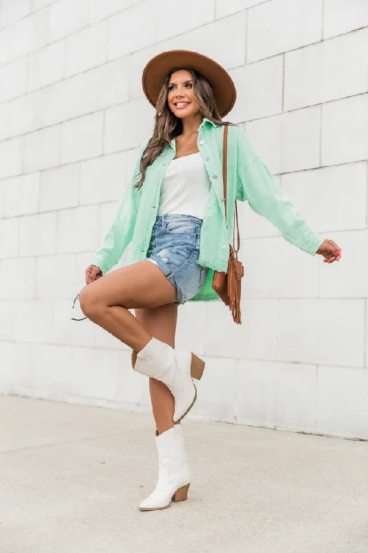 Two Fair Halves Sage Distressed Shacket FINAL SALE Casual Relaxed Fit Blouse