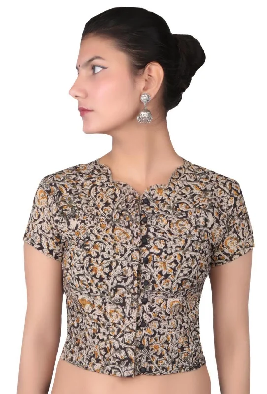 Black Kalamkari Printed Blouse Playful Puff Blouse