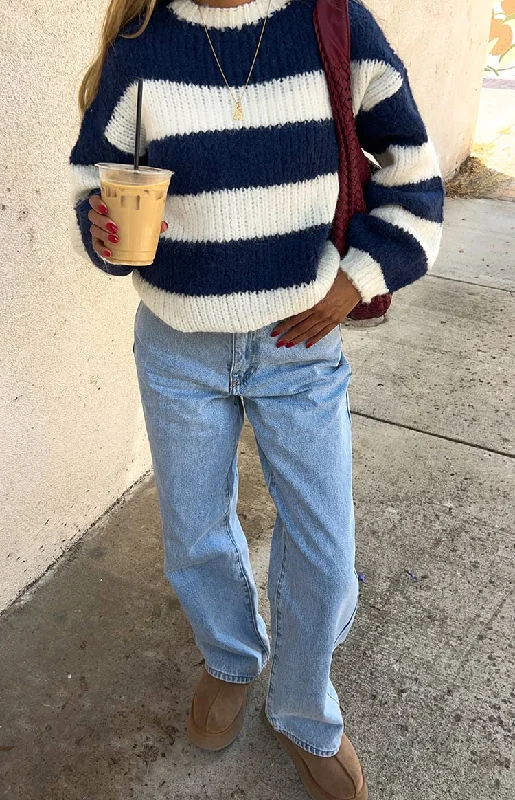 Cotton Candy Navy Stripe Knit Jumper Terry Blend Velvet Blend Canvas Blend