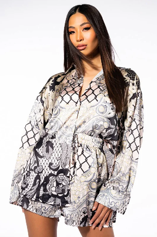 HANNAH BUTTON DOWN BLOUSE AND SHORTS SET Lightweight Chiffon Blouse