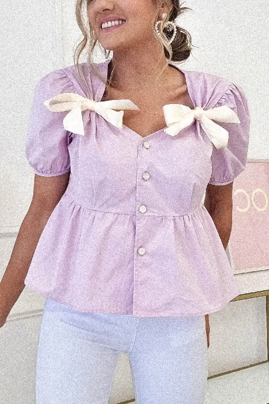 Minnie Bow Detail Blouse | Lilac Classic White Blouse