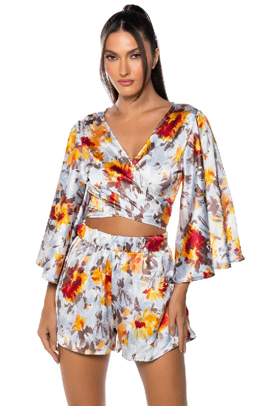 PRETTIEST PROBLEM BLOUSE AND SHORT SET Floral Print Blouse