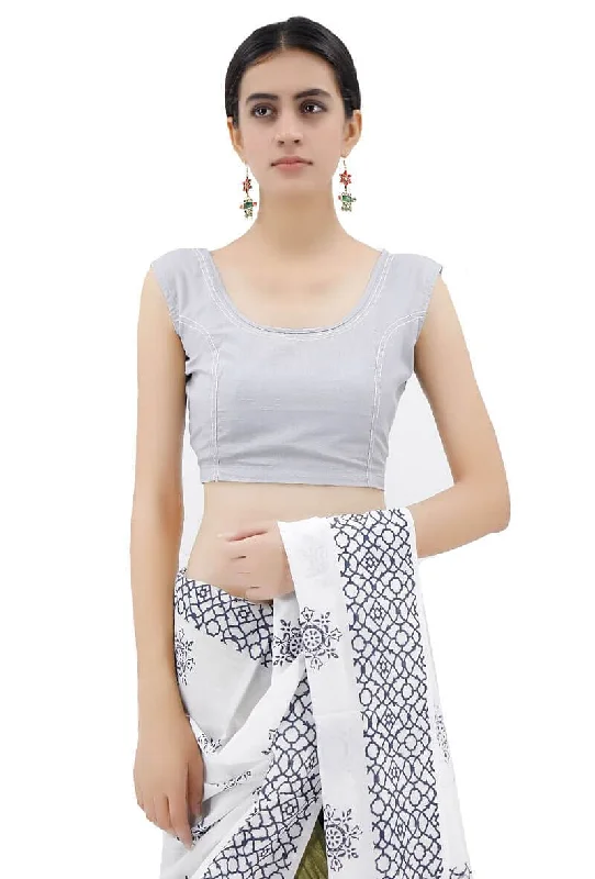 Sleeveless Blouse With Cotton Thread Stitch Lines Soft Pastel Blouse