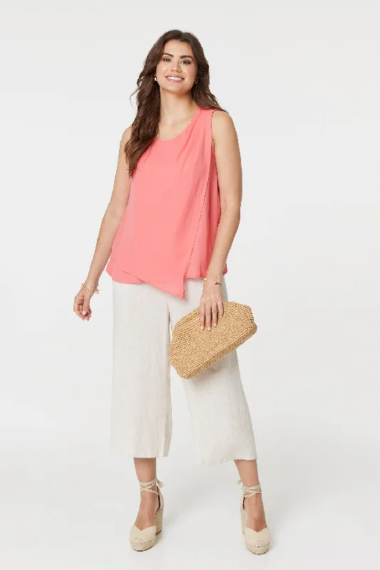 Asymmetric Pleat Front Blouse Top Oversized Silk Blouse