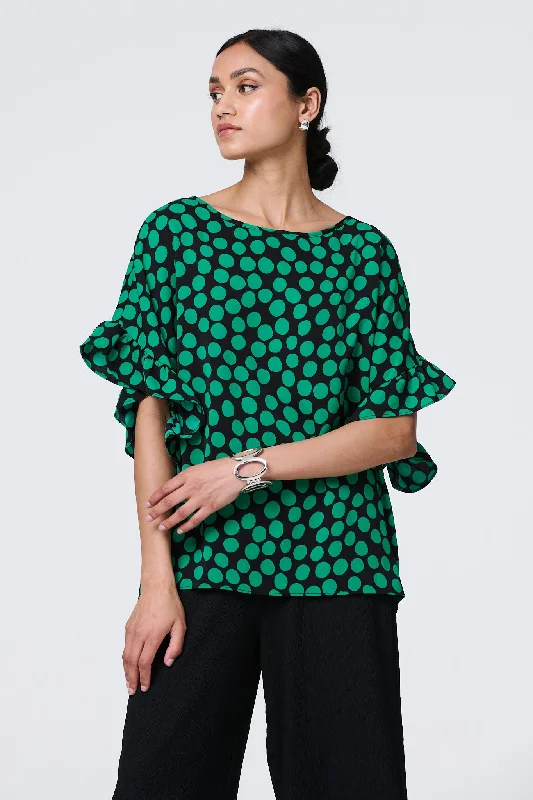 Polka Dot Frilled 1/2 Sleeve Blouse Smart Business Blouse