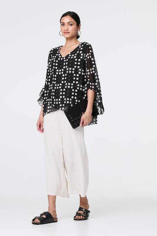 Dot Print Semi Sheer Flare Sleeve Blouse Romantic Lace Blouse