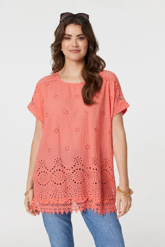 Broderie Anglaise Oversized Blouse Flowy Bohemian Blouse
