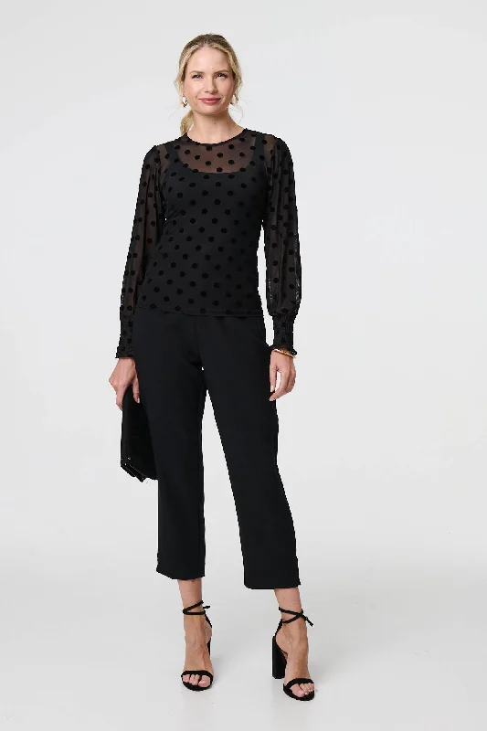 Polka Dot Sheer Mesh Puff Sleeve Blouse Flowy Bohemian Blouse