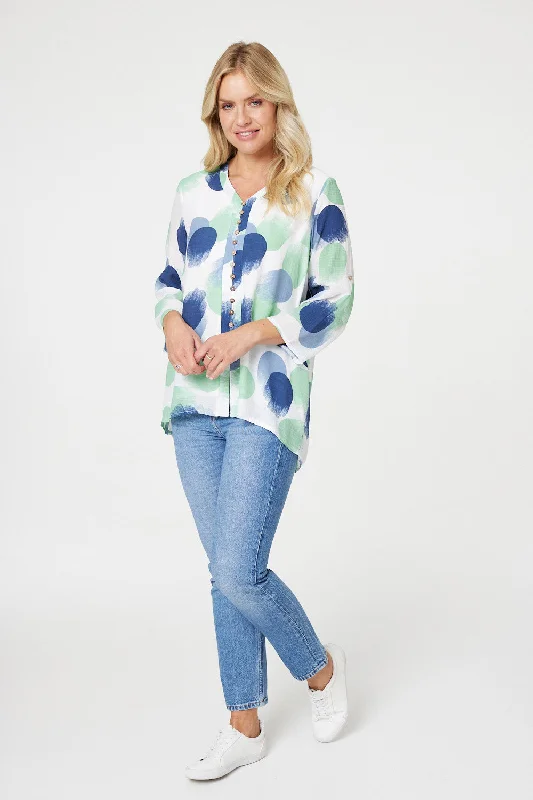 Polka Dot Button Detail Blouse Sleeveless Chiffon Blouse