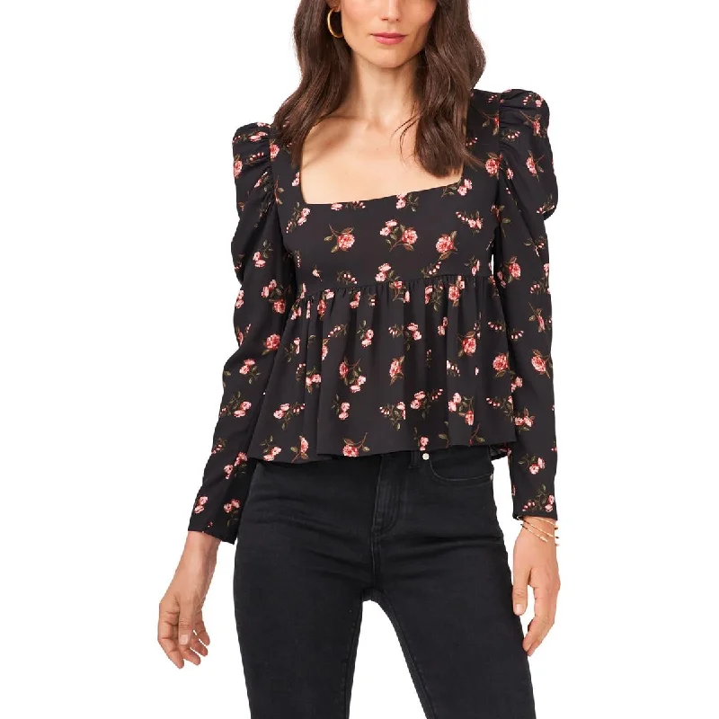 1.State Womens Floral Square Neck Blouse Pastel Color Blouse