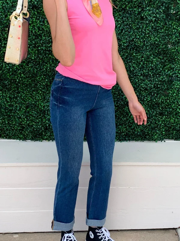 Cuffed boyfriend jean Trendy Wide-Leg High-Waist Denim