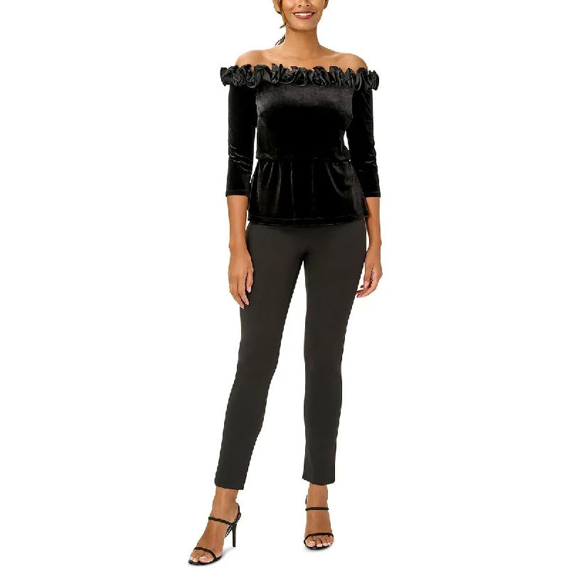 Adrianna Papell Womens Velvet Blouson Blouse Casual Relaxed Fit Blouse