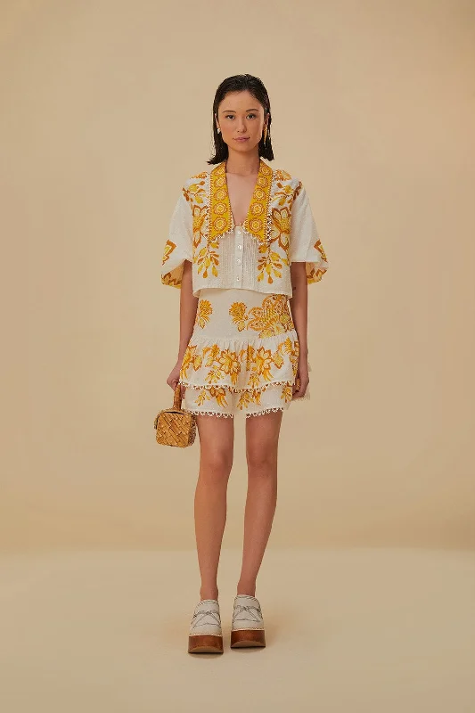 Off-White Aura Floral Blouse Elegant Peplum Blouse