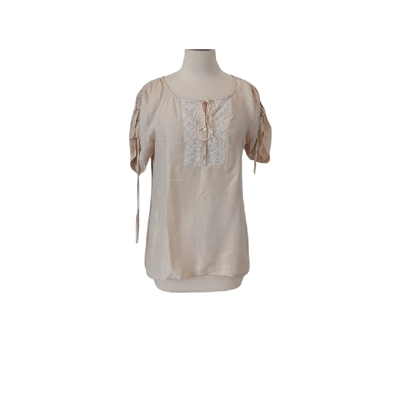Banana Republic Beige Embroidered Neckline Satin Blouse | Pre Loved | Everyday Stylish Blouse