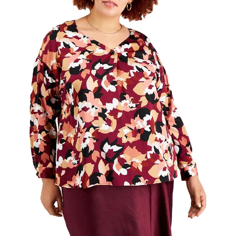 Bar III Womens V Neck Embellished Blouse Delicate Pleat Blouse