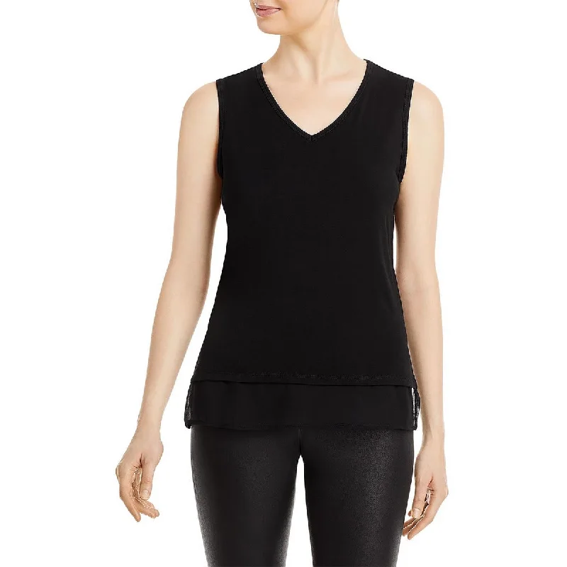 &BASICS Womens V-Neck Knitted Blouse Ruched Sleeve Blouse
