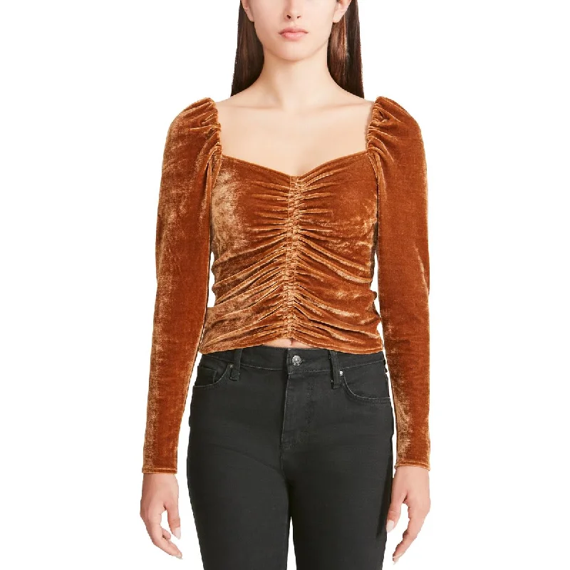 BB Dakota by Steve Madden Womens Ruched Velvet Blouse Off-Shoulder Wrap Blouse