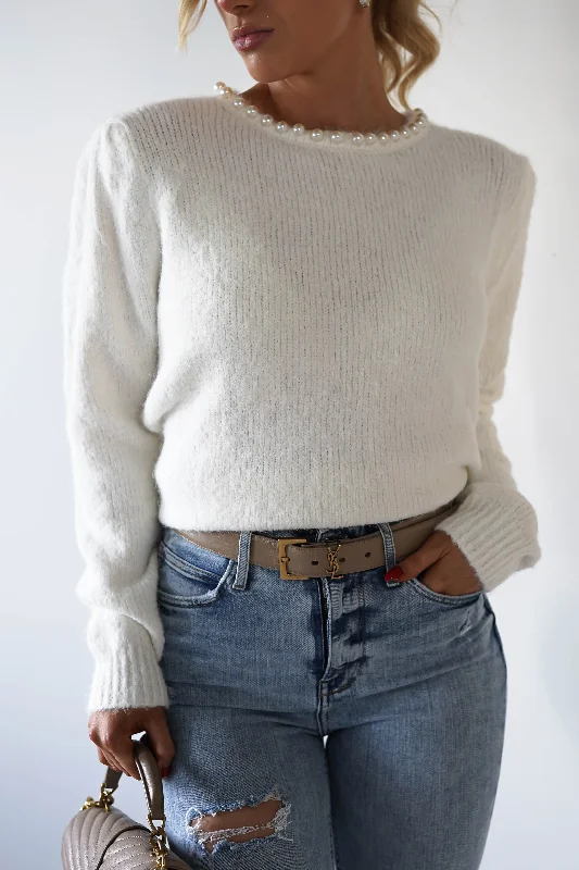 Caliste Pearl Detail Cosy Jumper | White Tailored Straight A-Line