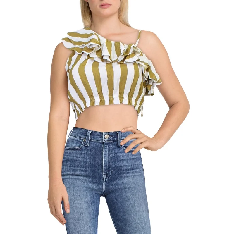 Charlie Holiday Womens Striped One Shoulder Blouse Lightweight Linen Blouse