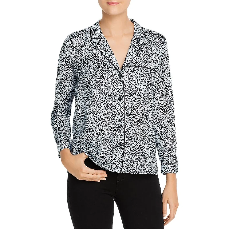 Cupcakes and Cashmere Womens Satin Leopard Blouse Floral Print Blouse