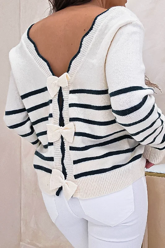 Daniella Bow Back Jumper | Green Stripe Chenille Fabric Brocade Fabric Lace Fabric