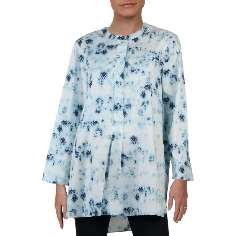 Donna Karan Womens High Neck Office Wear Blouse Elegant Silk Blouse