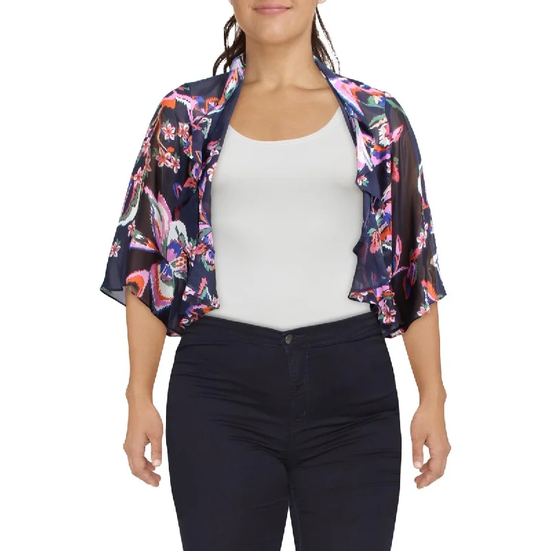 Donna Ricco Womens Chiffon Open Front Blouse Boho Chic Blouse