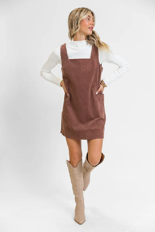 Felt The Chill Brown Cord Square Neck Jumper Mesh Fabric Canvas Fabric Denim Fabric