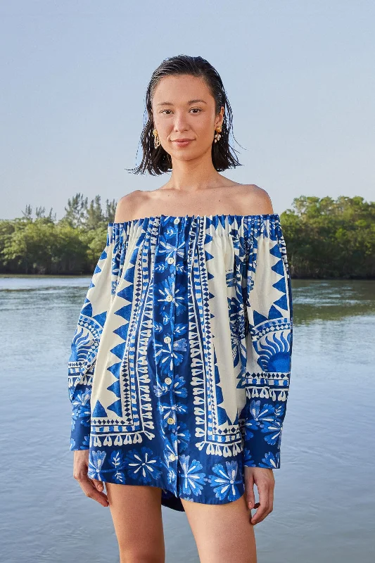 Off-White Flora Tapestry Long Sleeve Blouse Collared Satin Blouse