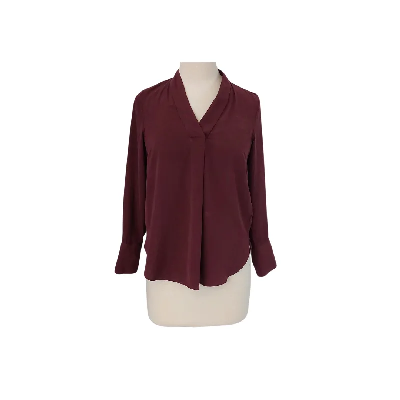 H&M Maroon Satin V-Neck Blouse | Pre Loved | Ruched Sleeve Blouse