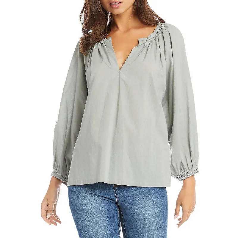 Karen Kane Womens Pleated V-Neck Blouse Short Sleeve Blouse