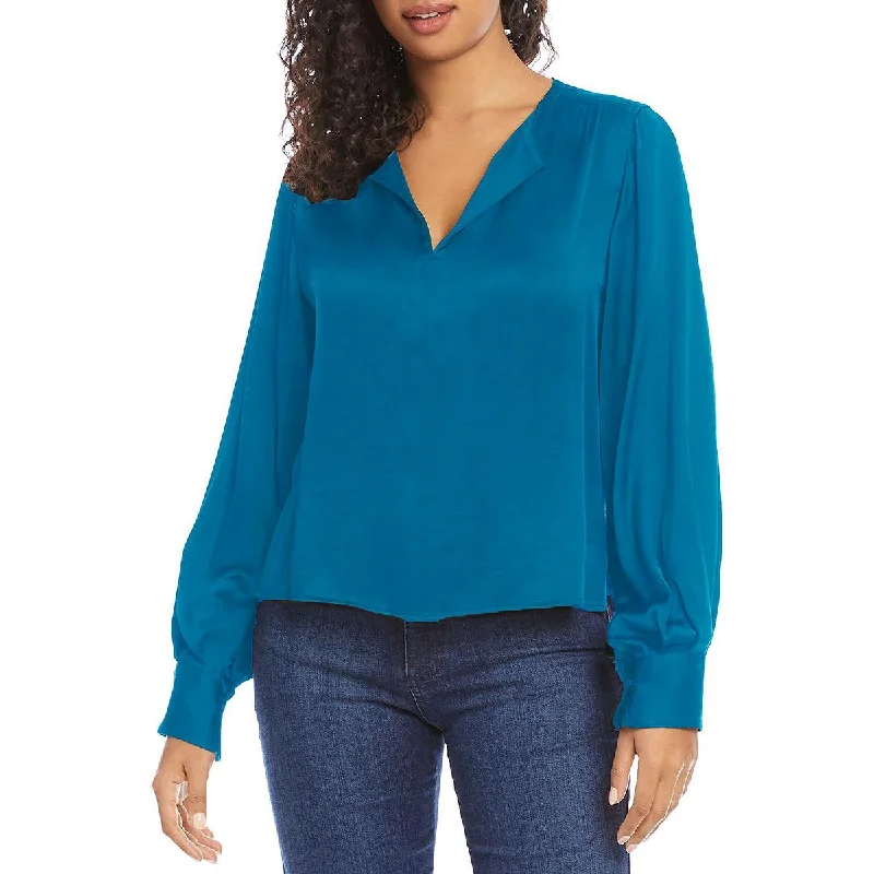 Karen Kane Womens Satin Split Neck Blouse Feminine Satin Blouse
