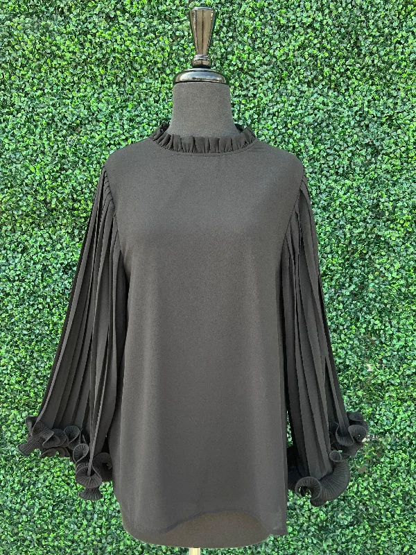 Ruffle Pleat Long Sleeve Blouse Balloon Sleeve Blouse