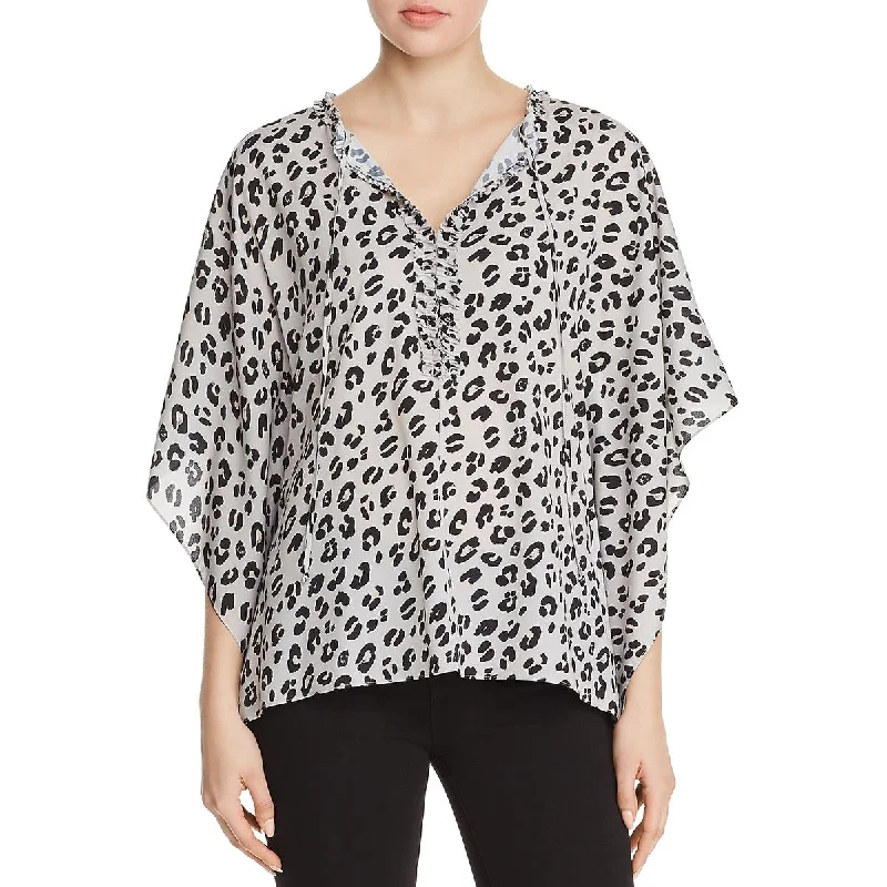 Le Gali Womens Sage V-Neck Ruffled Blouse Soft Knit Blouse
