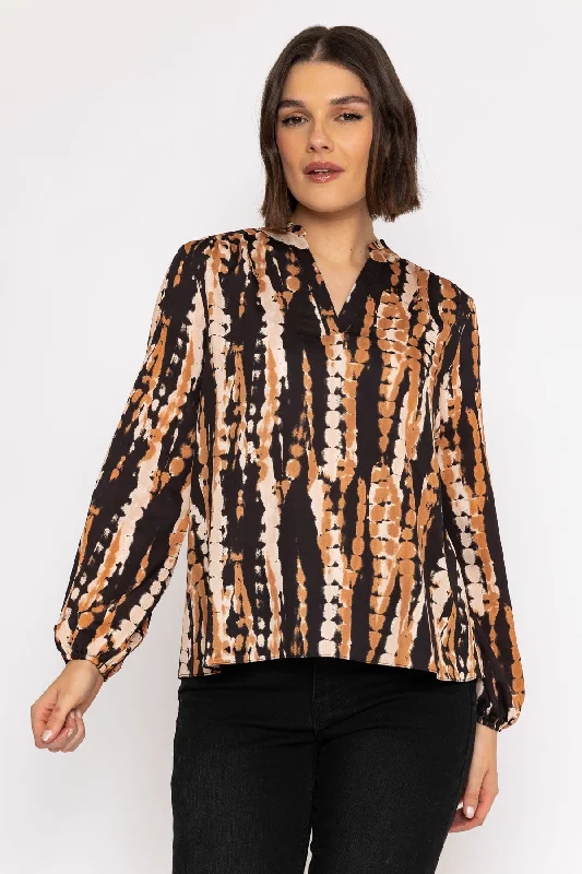 Long Sleeve Blouse in Animal Print Sheer Mesh Blouse