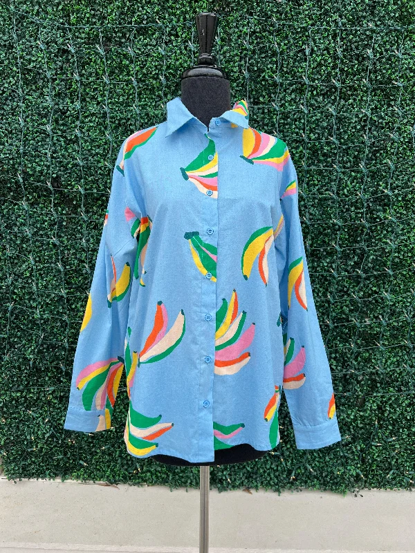 "I'm Bananas" Button Up Blouse Soft Pastel Blouse