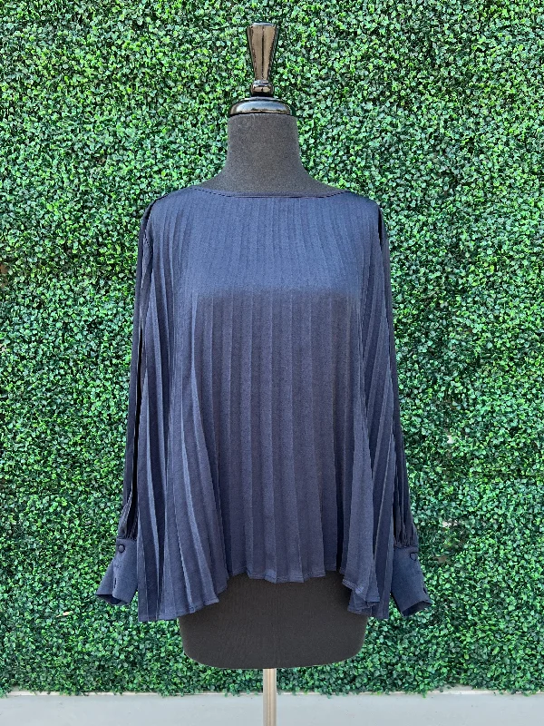 Long Sleeve Pleated Blouse Elegant Lace Blouse