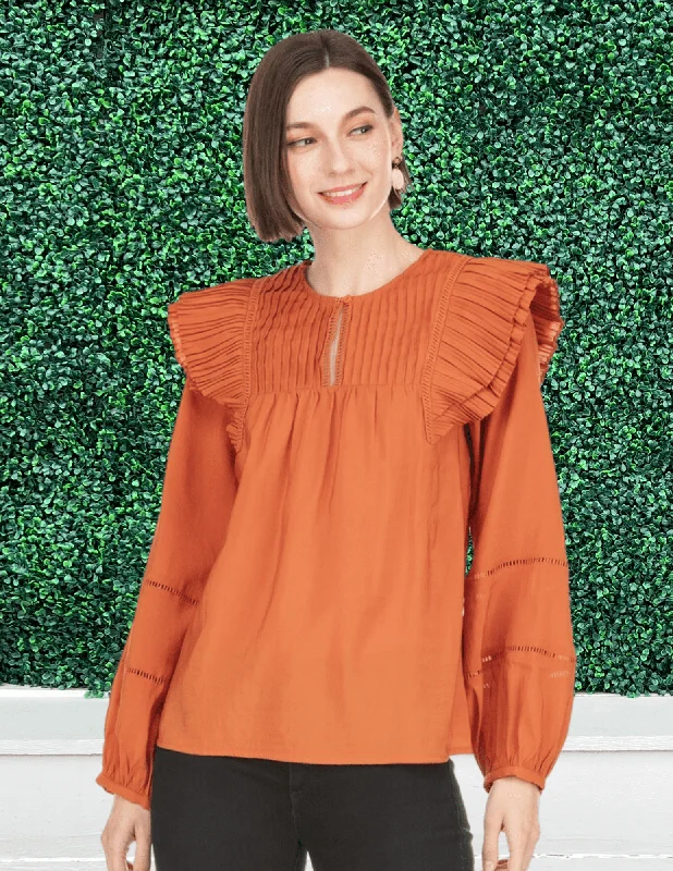 Pin Tuck Blouse Embroidered Floral Blouse
