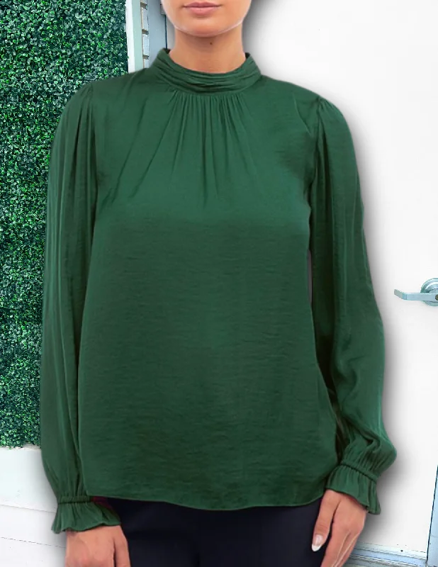 Satin Mock Neck Blouse Smart Business Blouse