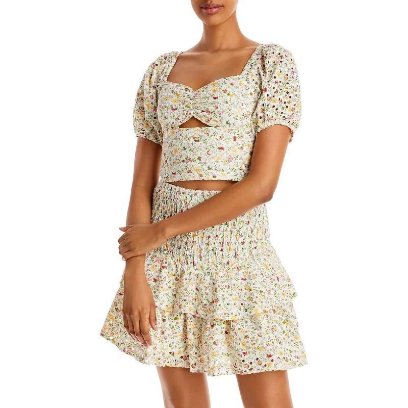 Lucy Paris Womens Cut-Out Cropped Blouse Wrap Front Blouse
