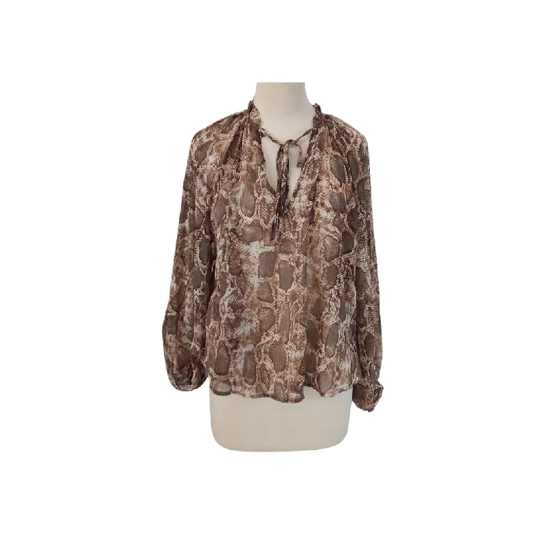 Mango Brown Snake Print Sheer Blouse | Gently Used | Elegant Silk Blouse