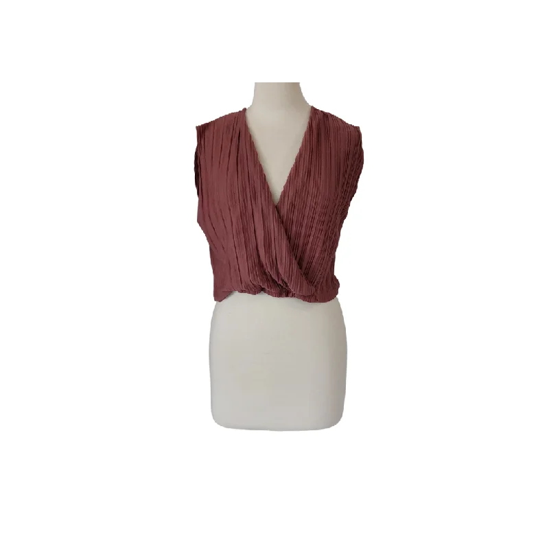 Mango Rose Pink Pleated Cropped Blouse | Gently Used | Business Casual Blouse