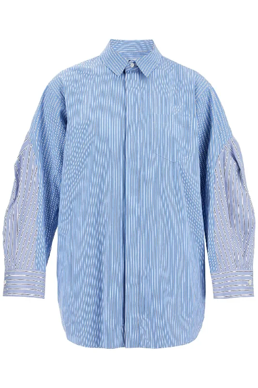 mini poplin blouse in chem 24 07527 L/BLUE STRIPE Casual Button Blouse